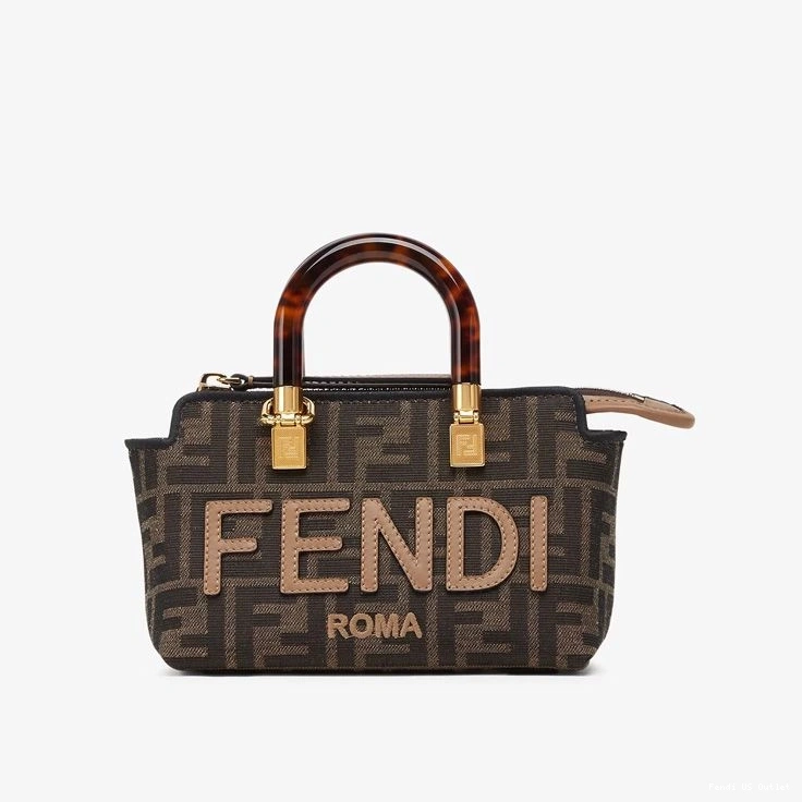 Affordable HOT Mini Bag Brown By Fendi ROMA Boston Fabric Motif Way Logo The FF In 0819